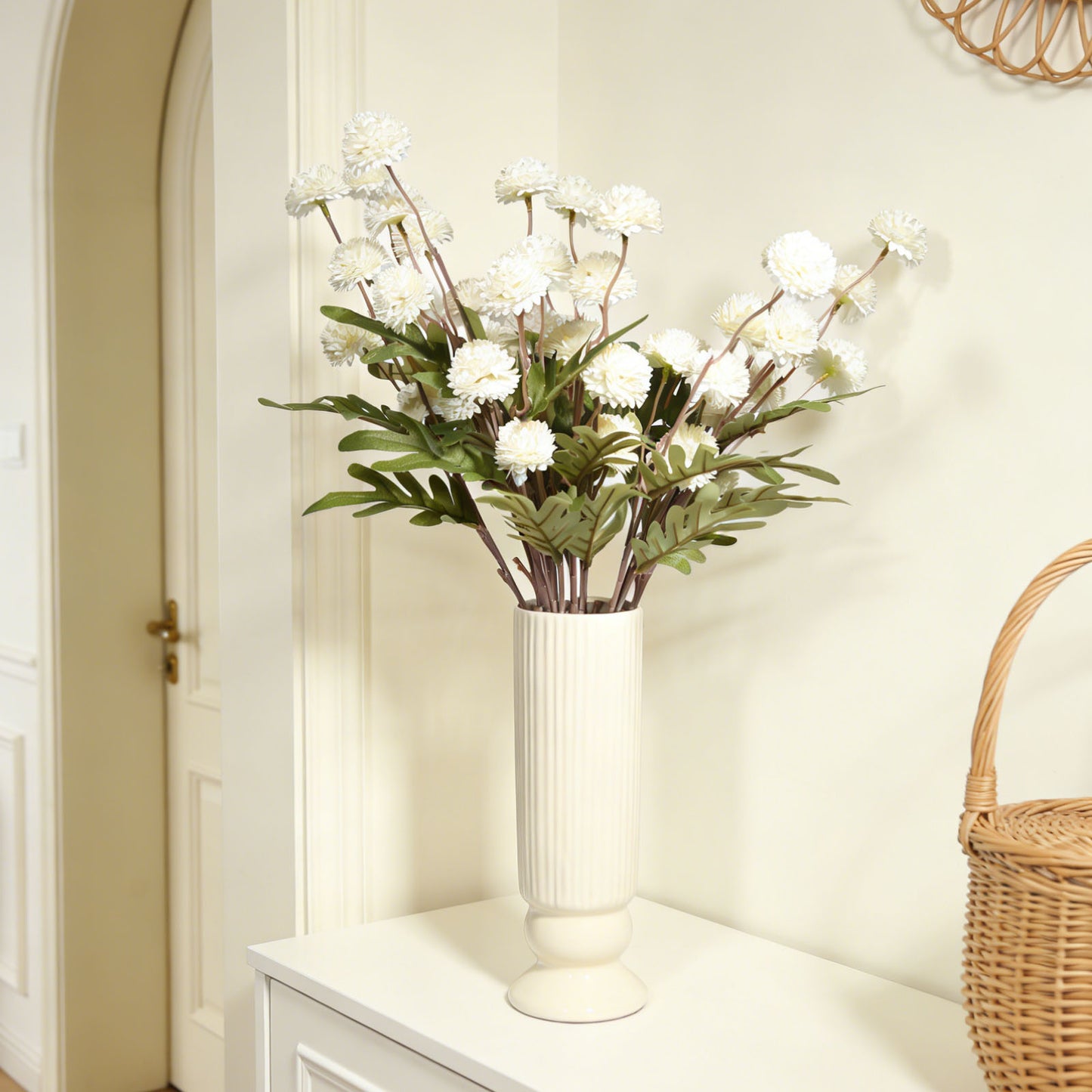 Artificial Pompon Mums Flowers,10 Pcs,White