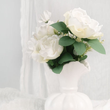 Faux Silk White Roses with 9 Heads,48 cm