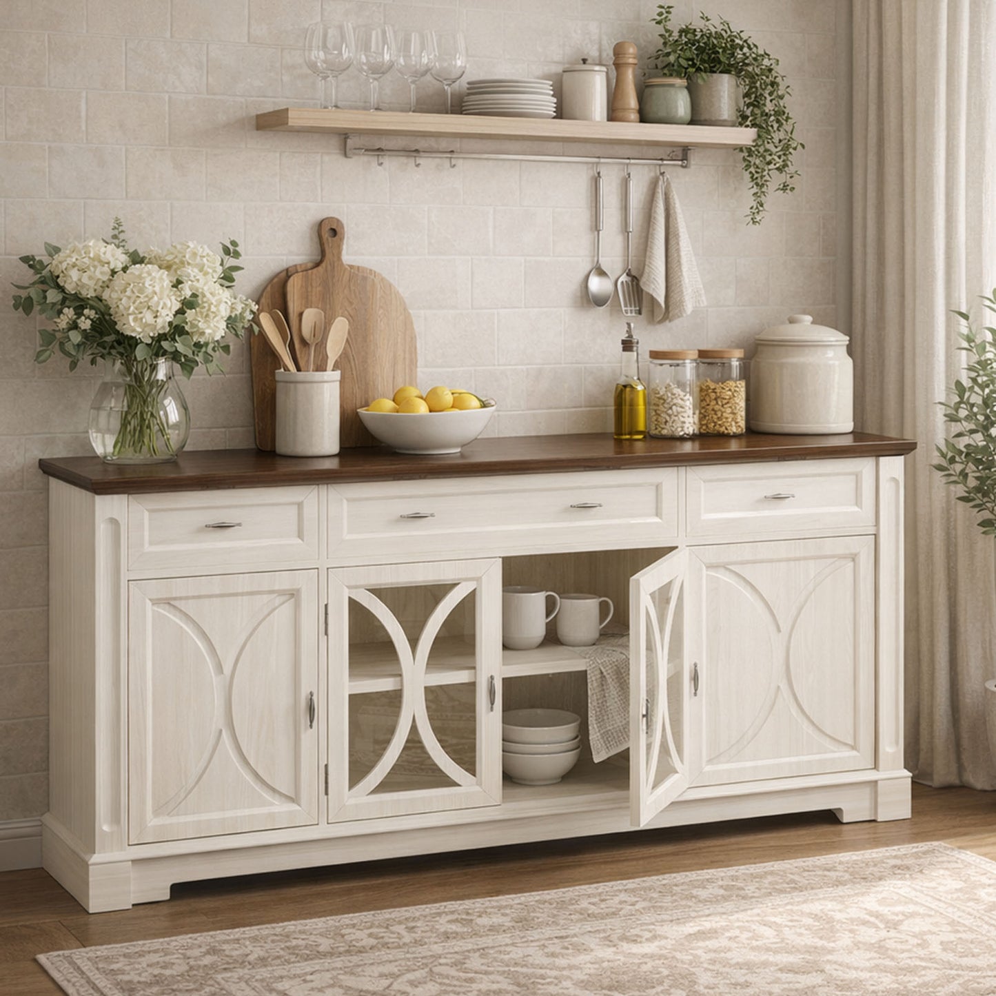 Kitchen Buffet Sideboard Cabinet With 3 Drawers And 4 Doors,K2004