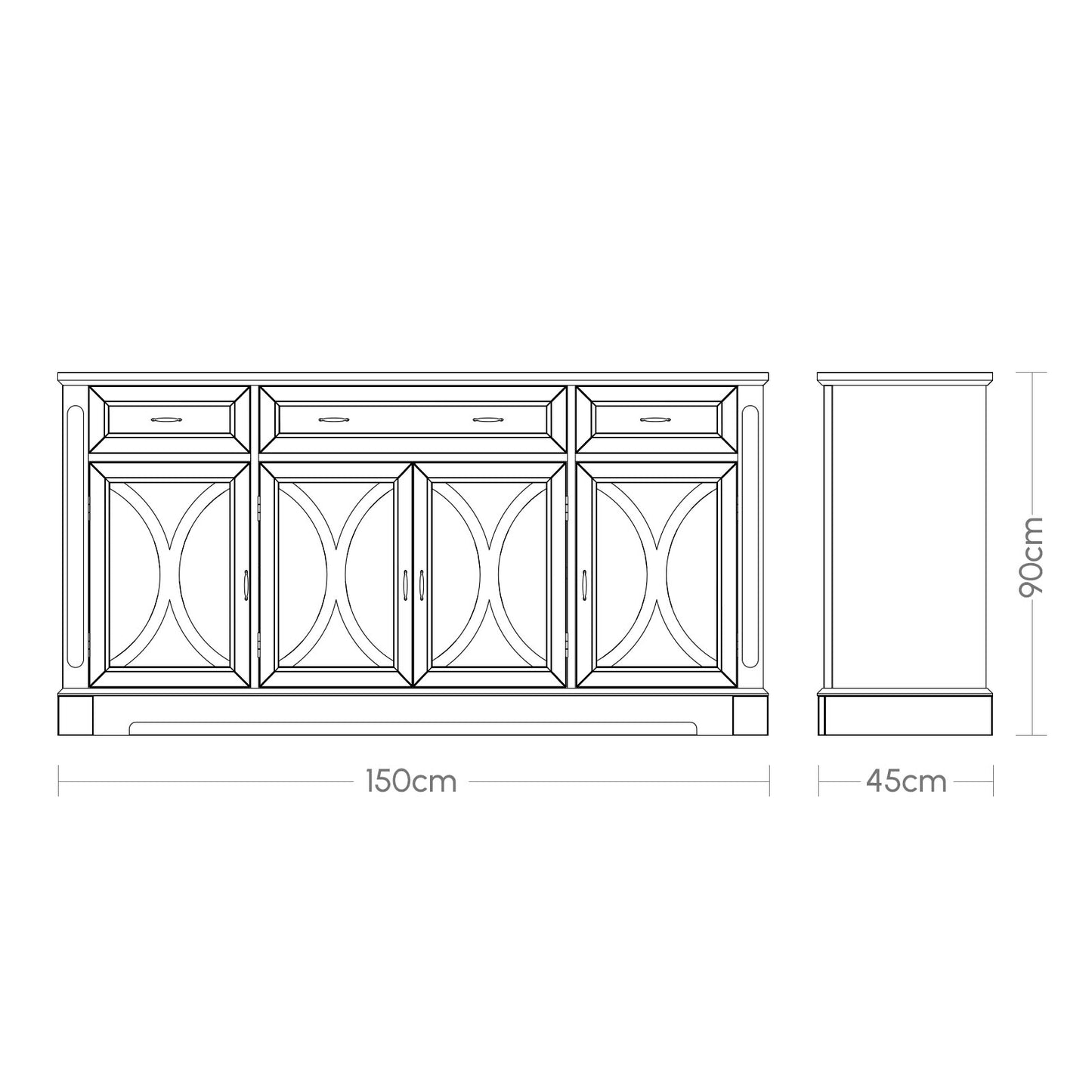 Kitchen Buffet Sideboard Cabinet With 3 Drawers And 4 Doors,K2004