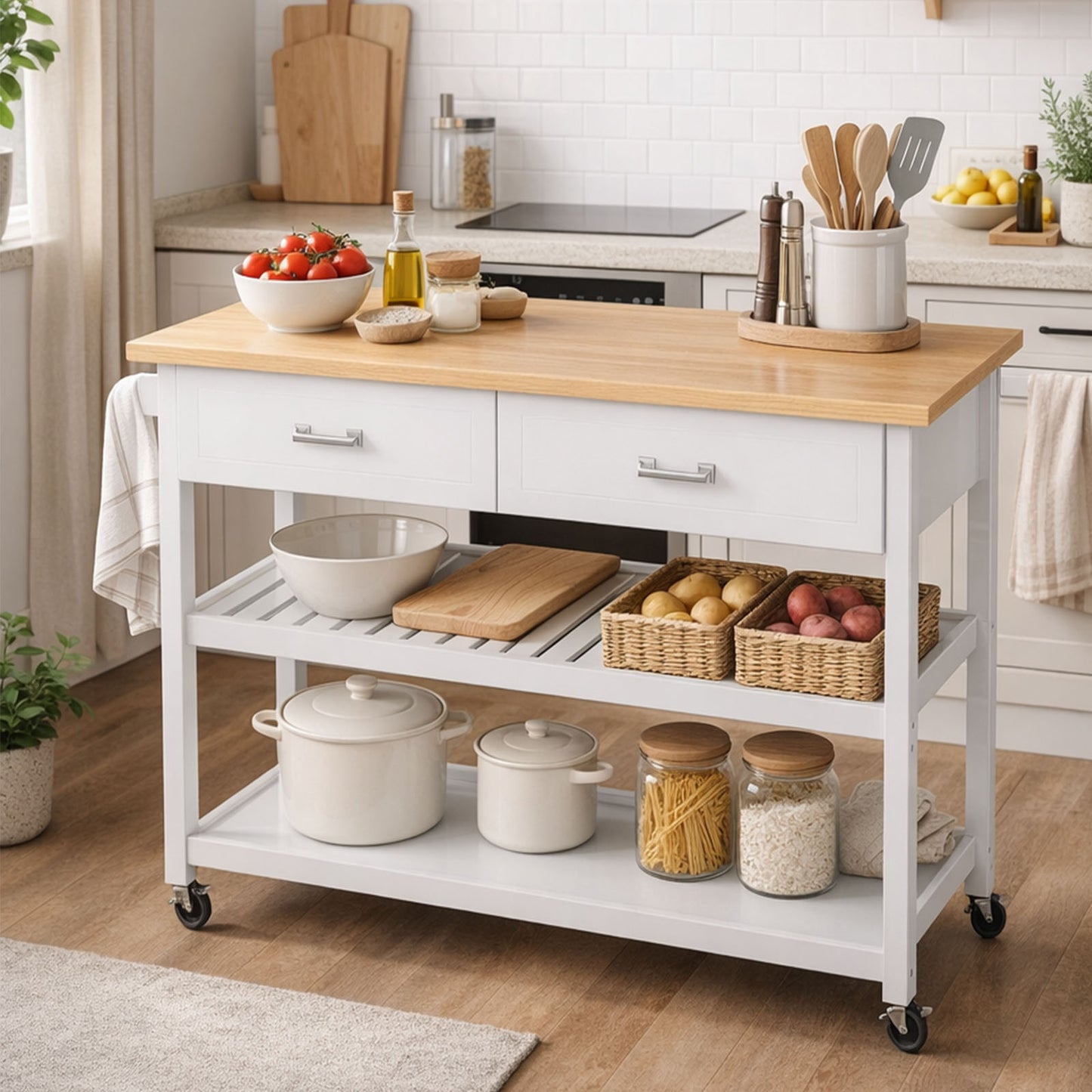 Wood Kitchen Bar Carts with Wheels K1001