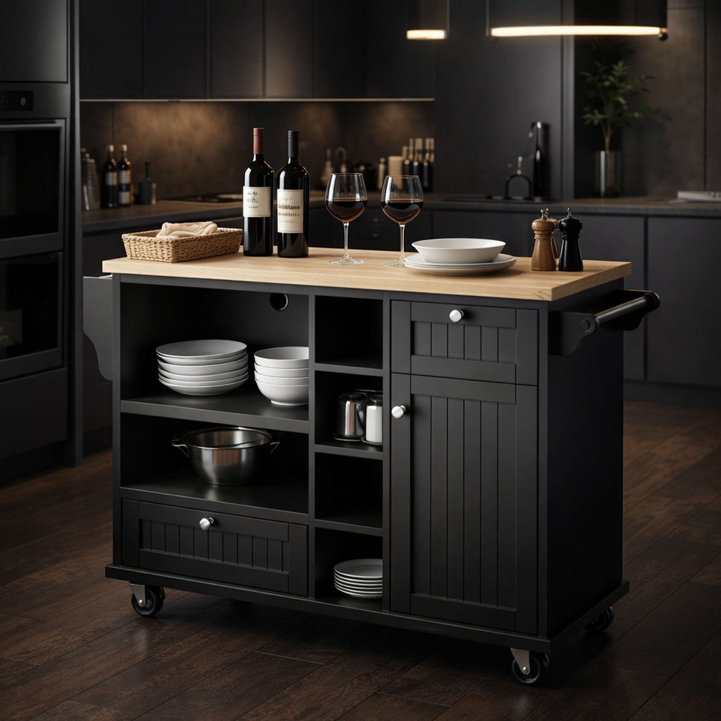 Kitchen Island Cart With Wheels,2 Drawer, K1002