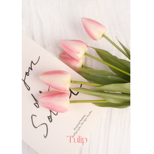 Artificial Tulip Flowers, 5 Pcs ,Light Pink