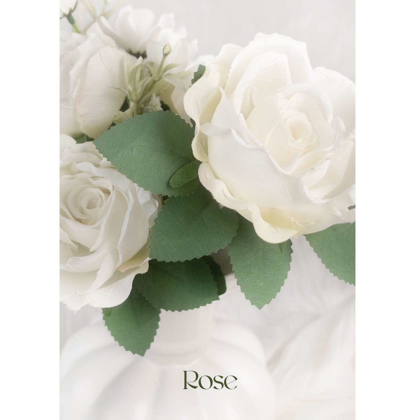 Faux Silk White Roses with 9 Heads,48 cm