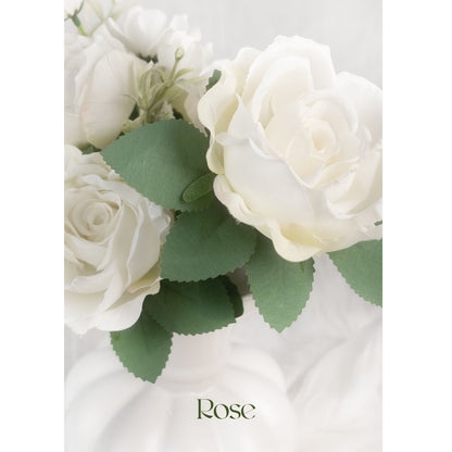 Faux Silk White Roses with 9 Heads,48 cm