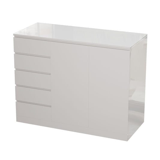 5 Drawer and 2 Door Dresser ,White