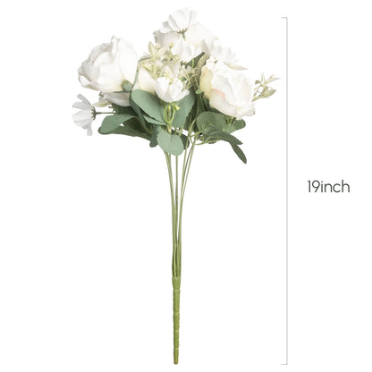 Faux Silk White Roses with 9 Heads,48 cm